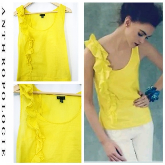 Anthropologie Tops - Anthropologie fei Yellow Sideward Ruffle Tank